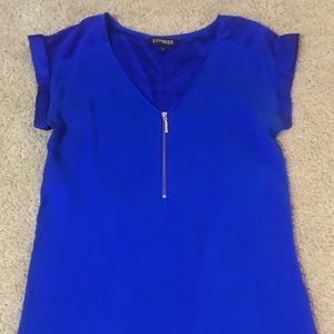 Blue zip front silky top